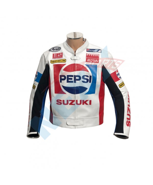 Pepsi Suzuki Motorbike Motorcycle CE ARMOUR Racing Leather Jacket
