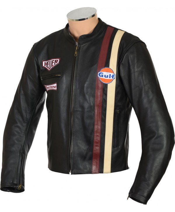 Steve McQueen Heuer Grand Prix Quilted Black Leather Jacket